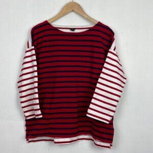 J.Crew M / L Boatneck Nautical Top Mixed Stripes Navy / Red & White Cott…